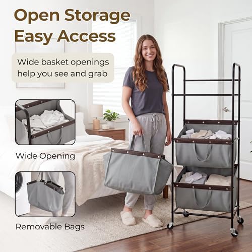 GRANNY SAYS 3 Tiered Laundry Sorter, Narrow Hamper Cart - Image 4