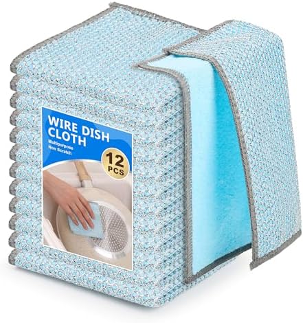 12Pack Multipurpose Wire Dishwashing Rags, Upgrade Non Scratch Wire Dishcloth by WYDZKJ