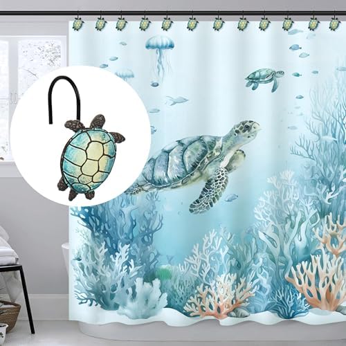 Sunlit Tilt Sea Turtle Shower Curtain Hooks, Home Decorative Shower Curtain - Image 5
