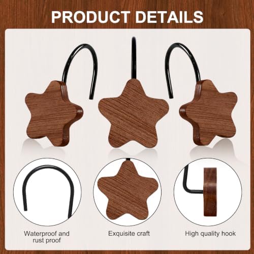 12-Piece Wood Star Shower Curtain Hooks - Image 3