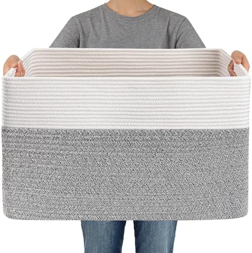 JMvicyroam 96L Large Woven Cotton Rope Blanket Basket by JMvicyroam