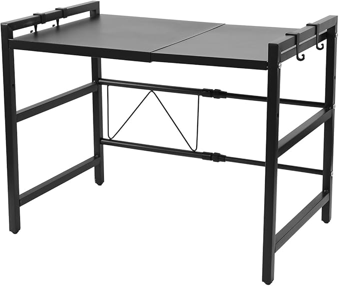 Expandable Microwave Oven Rack, 2-Tier Adjustable Kitchen Countertop Shelf, Toaster Rack Heavy Duty Stand Organizer