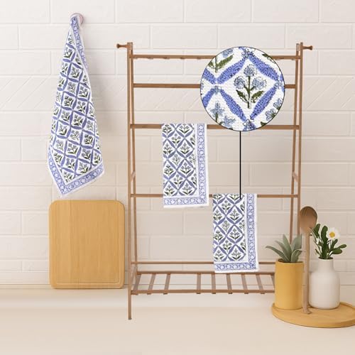 Ridhi Light Steel Blue Hand Block Print Cotton Kitchen Towels, 16x28 Inch - Image 6