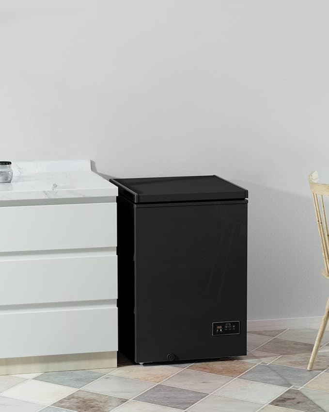 Northair Chest Freezer 3.5 Cu Ft 2 Removable Baskets - Low temperature 14℉ to -40℉ Compact Freezer - 7 Temperature Settings Black