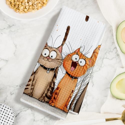 Jztco 2 Pcs Cute Cat Kitchen Towels, Cats Soft Absorbent Hand Tea Towel - Image 3