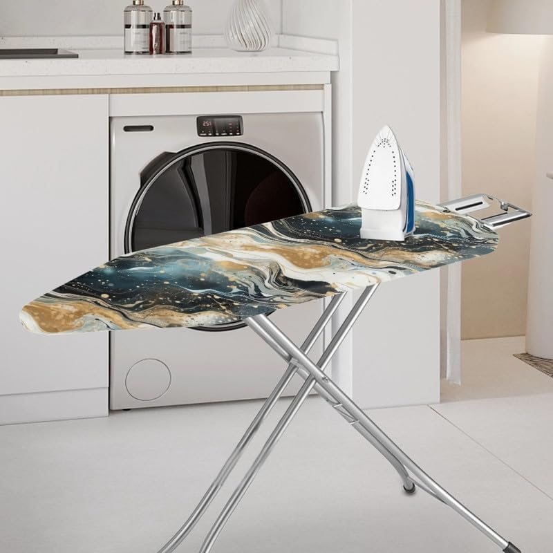 Watercolor Fluid Ironing Board Cover Blue Gold Marble Texture 15x54 Inch - Image 2