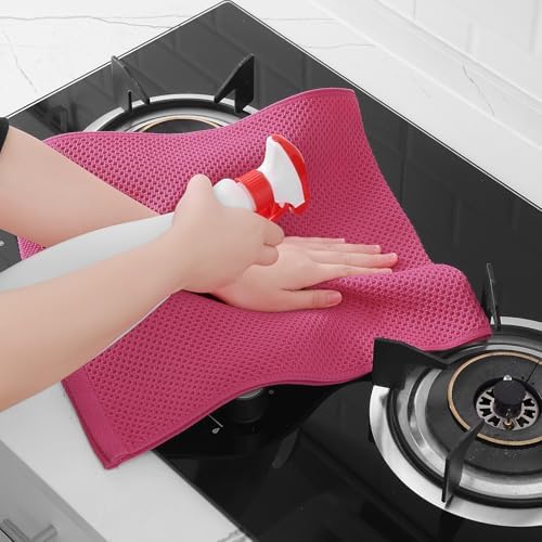 Homaxy 100% Cotton Waffle Weave Kitchen Dish Towels 4-Pack, Hot Pink - Image 5