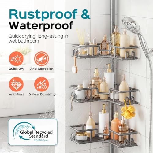 HAMITOR Adjustable Bathroom Storage, 4-Tier Tension Pole Shower Caddy - Image 2