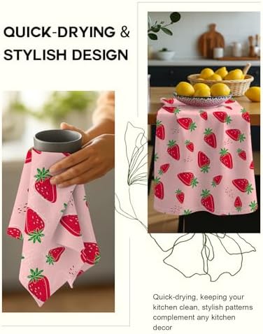 Miss Adola 150GSM Flour Sack Kitchen Towels Set of 2, Line Strawberry - Image 4