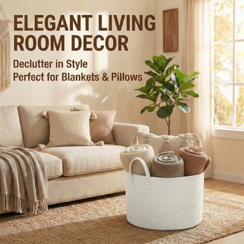 JMvicyroam 65L Extra Large Machine Washable Cotton Rope Blanket Basket - Image 2
