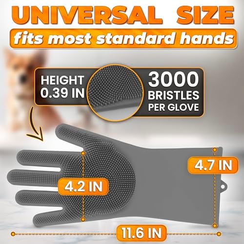 Cat and Dog Washing Gloves, 1 Pair, 11.6 in, Soft Silicone - Image 2