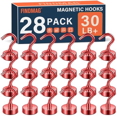 FINDMAG 28 Pack Magnet Hooks, 30LB+ Magnetic Hooks by FINDMAG