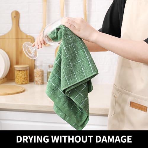 Homaxy 100% Cotton Terry Kitchen Towels, 12 Pack, Grass Green - Image 4