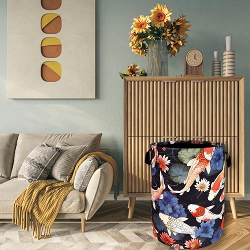 Koi Fish Pattern Laundry Basket Oxford Cloth Foldable Hamper 18.9x16.5 Inch - Image 7