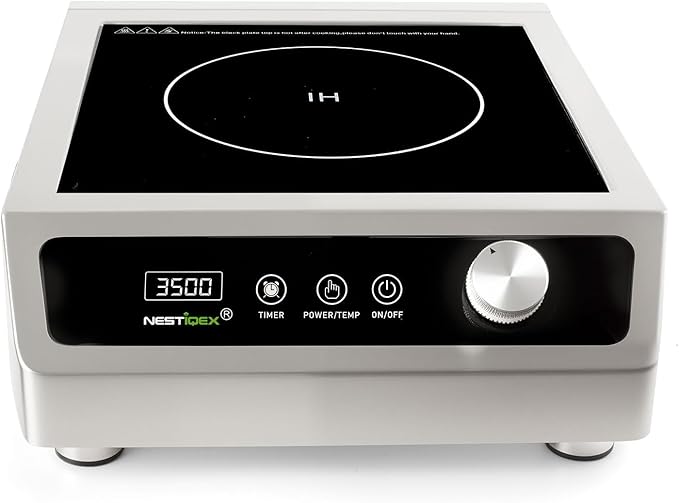3500W Commercial Induction Cooktop, NESTIQEX 208V 3-Phase Large Induction Burner with 20 Power & Temp Levels, 9" Large Coil, 24h Timer, Pro Electric Countertop Burners for Restaurant
