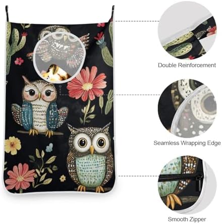 Black Owls Cactus Butterfly Hanging Laundry Hamper Door Hampers Bag Basket - Image 5