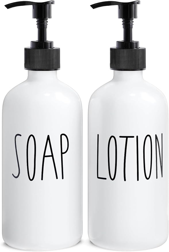 MOMEEMO White Soap Dispenser Bathroom Set | Contains Hand and Lotion Dispenser by MOMEEMO