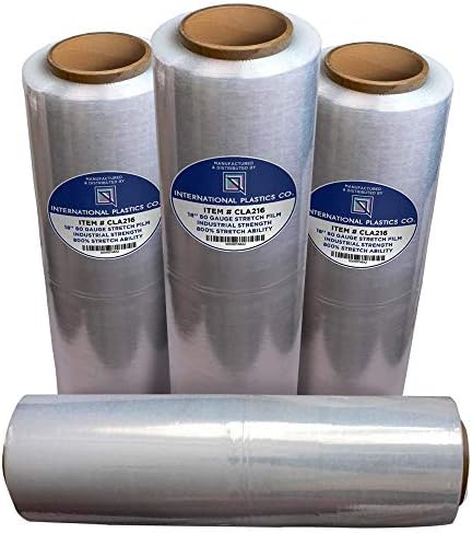 International Plastics Co. 18" Stretch Film/Wrap 1500 feet 80 Gauge, 4 Pack by InternationalPlasticsCo