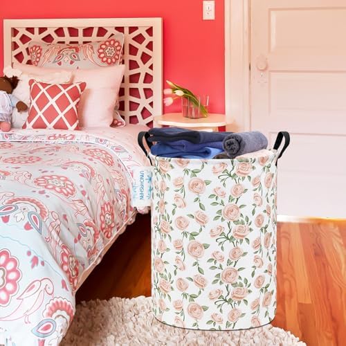 Round Laundry Basket Collapsible Storage Hamper Organizer Champagne Rose - Image 6