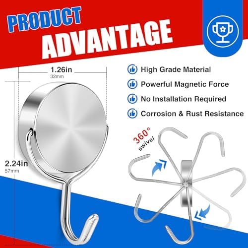 4 Pack Heavy Duty Magnetic Hooks, 80LBS Swivel Swing Magnet Hooks - Image 2