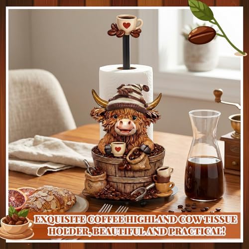 Chunful Coffee Beans Highland Cow Paper Towel Holder Coffees Kitchen Decor - Image 2
