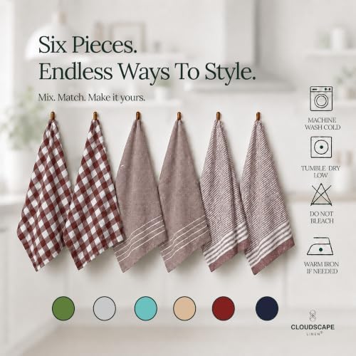 Cloud Scape Linen Premium Kitchen Towels Set of 6, Quick Dry - Image 3