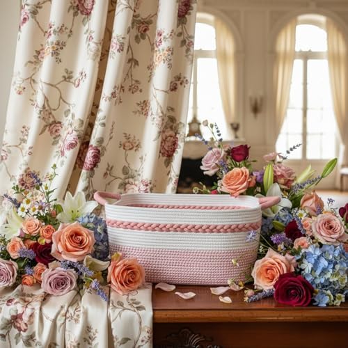 Decorative laundry basket with handles woven from natural cotton rope storage - Image 3