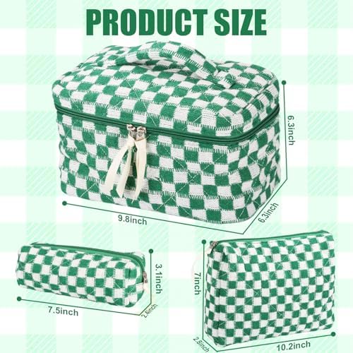BuyCard Quilted Makeup Bag Set, CuteFloral Cotton Coquette Makeup Bag Toiletry - Image 2