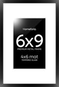 Homeforia 6x9 Picture Frame Black, High End Metal 6 x 9 Black Frames with Mat 4 x 6 for Art, 9x6 Desk Frame Matted to 4x6 inch Photo, 6 by 9 Wall or Tabletop Frames, Tempered Glass, Wall Kit, Set of 1
