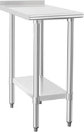 HARDURA Stainless Steel Commercial Work Table Prep Work Metal Table 30×15 Inches with Undershelf and 2" Backsplash Heavy Duty NSF 430 for Kitchen Food Prep