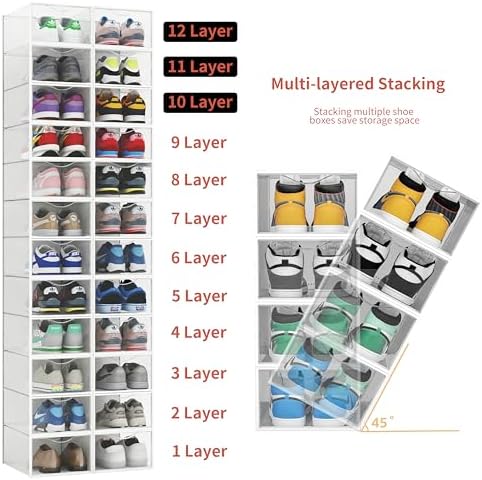 Seseno 12 Pack Shoe Storage Bins, Space Saving Foldable Shoe Rack, Shoe Box - Image 4