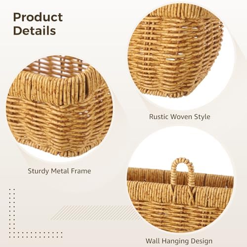 2 PCS Wall Hanging Baskets, Woven Storage Organizer Set, Rattan Style Shelf - Image 4