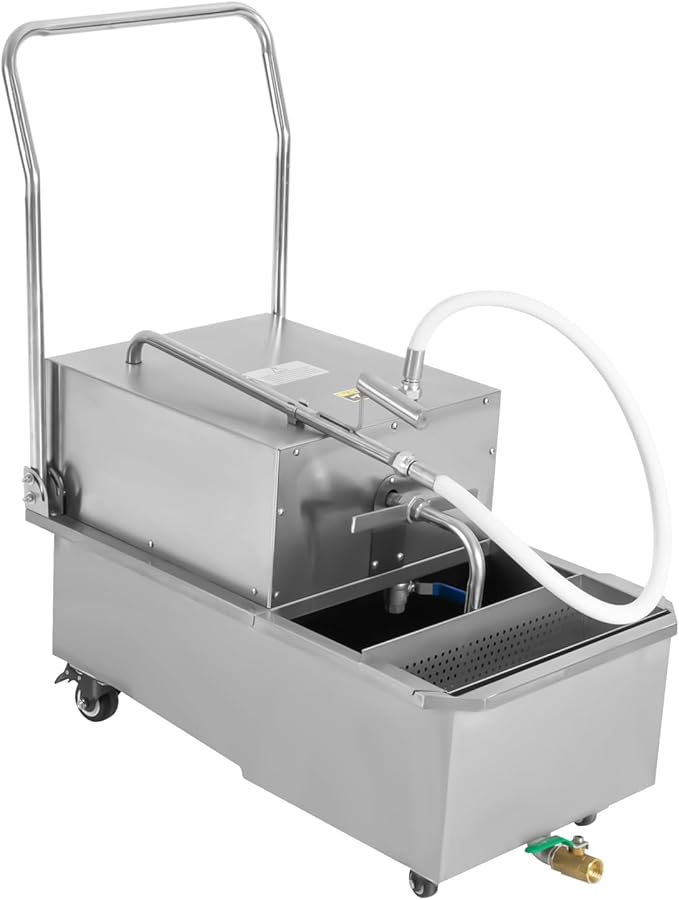 Mobile Fryer Filter Machine, 550W Commercial Oil Filtration System with 14.53 Gallon Tank, Stainless Steel Restaurant Oil Filter Machine with Wheels & Filter Papers for Restaurant & Food Service