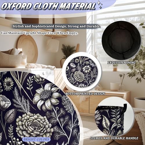 Vintage Floral Laundry Basket Oxford Cloth Foldable Hamper 18.9x16.5 Inch - Image 6