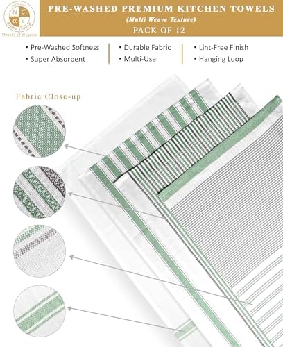 Pack of 12 Cotton Kitchen Towels Set, Dish Towels, Cleaning Rags, Kitchen Dish - Image 3