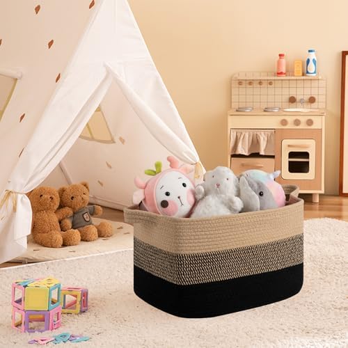 OIAHOMY 30L Storage Basket Large Blanket Basket Living Room Black & Brown - Image 2