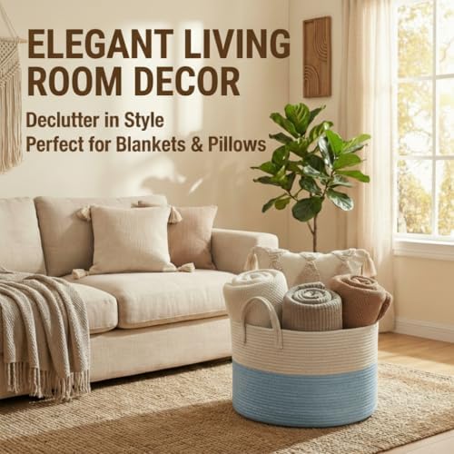 JMvicyroam 65L Extra Large Machine Washable Cotton Rope Blanket Basket - Image 2