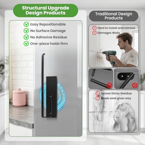 Paper Towel Holder Black, Toilet Paper Roll Holder Magnetic Towel Rack Wall - Image 6