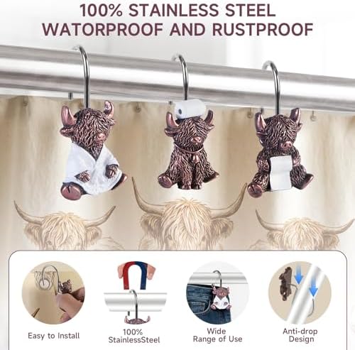Highland Cow Shower Curtain Hooks Set of 12 - Image 4