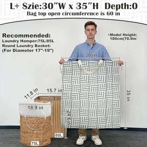Canvas Laundry Bag with Handles & Drawstring 30"Wx35"H, L+ Geometry Gray - Image 2