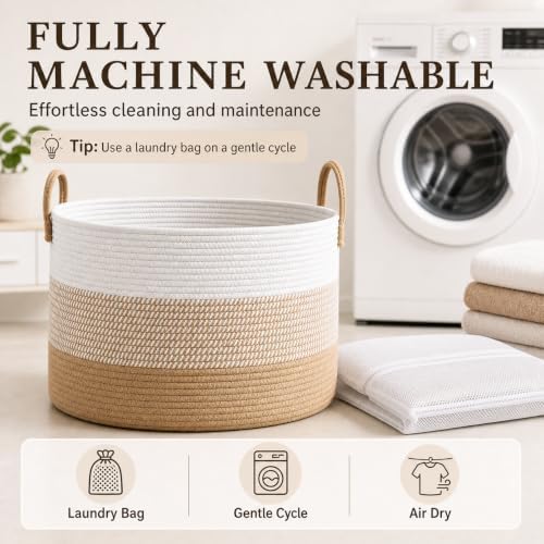 JMvicyroam 65L Extra Large Machine Washable Cotton Rope Blanket Basket - Image 7