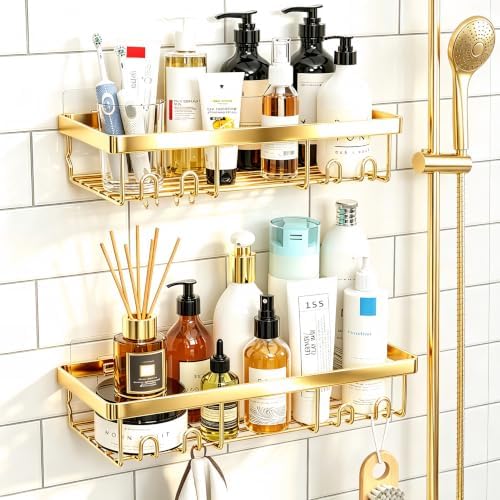 Moforoco Shower Caddy Shelf Organizer Rack, Self Adhesive Black Bathroom by MOFOROCO