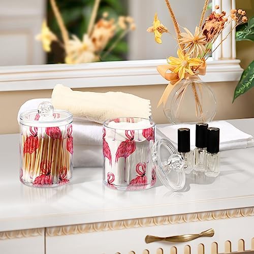 2 Pack Apothecary Jars Bathroom Pink Flamingo Qtip Holder Storage Canister - Image 7