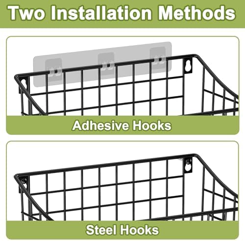 Wall Basket with Label Plate & 5 S-Hooks –4 Pack Hanging Wire Basket - Image 3