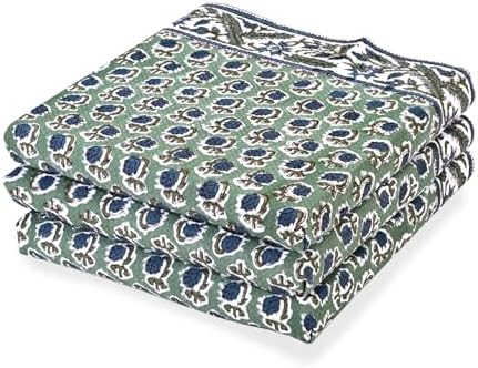 Ridhi Basil Green Hand Block Print 100% Cotton Kitchen Towels, 16x28 Inch by Ridhi