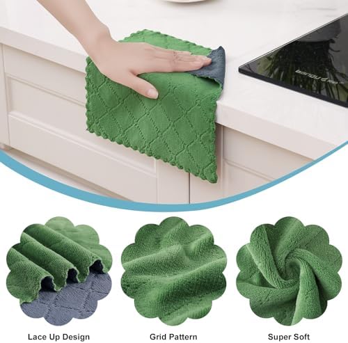 Homaxy 12 Pack Super Soft Dish Cloths, Dark Grey & Grass Green - Image 2