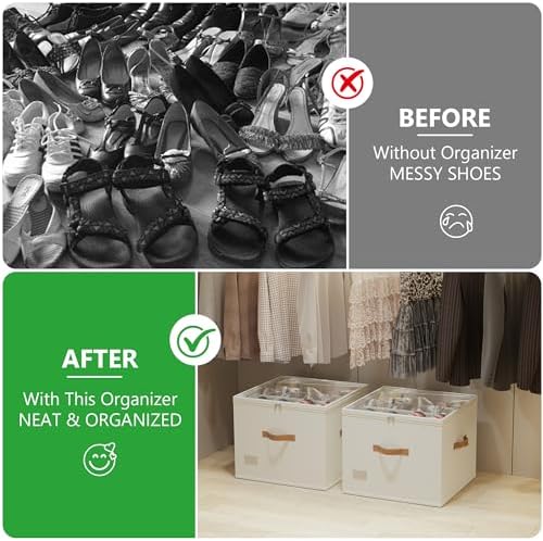 Vincona Shoe Organizer for Closet, 2 Pack Foldable Shoe Storage Bins - Image 5