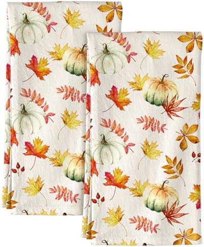 Miss Adola 150GSM Flour Sack Kitchen Towels Set of 2, Pumpkin Leaf by MissAdola