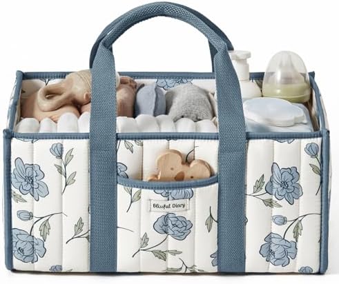 Blissful Diary Floral Diaper Caddy Organizer, Peony Blue by BlissfulDiary