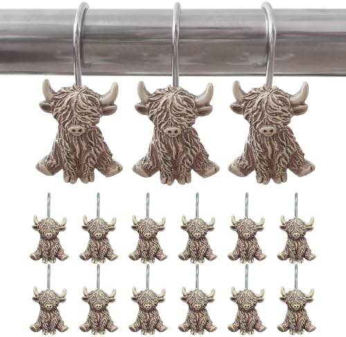 12 Pcs Highland Cow Shower Curtain Hooks by Unknown